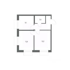 ЖК «Парусная 1», планировка 2-комнатной квартиры, 43.00 м²