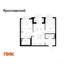 ЖК «Ярославский», планировка 2-комнатной квартиры, 58.40 м²