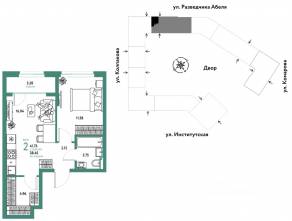 ЖК «Страна.Парковая», планировка 2-комнатной квартиры, 41.73 м²