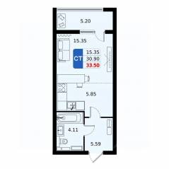 ЖК «ДОМодедово Парк», планировка студии, 33.50 м²