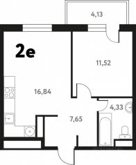 ЖК «Южное Пушкино», планировка 2-комнатной квартиры, 41.66 м²