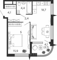 ЖК «Жилой квартал Shagal», планировка 1-комнатной квартиры, 47.60 м²