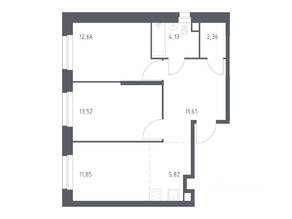 ЖК «ЭкоБунино», планировка 2-комнатной квартиры, 61.95 м²