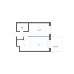 ЖК «Парусная 1», планировка 2-комнатной квартиры, 44.10 м²