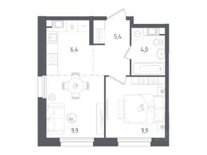 ЖК «Ольховый Квартал», планировка 1-комнатной квартиры, 35.60 м²
