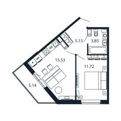 ЖК «Полис ЛАВрики», планировка 1-комнатной квартиры, 35.60 м²