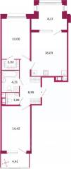 ЖК «Дом на Курской», планировка 2-комнатной квартиры, 68.50 м²
