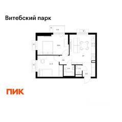 ЖК «Витебский парк», планировка 2-комнатной квартиры, 55.10 м²