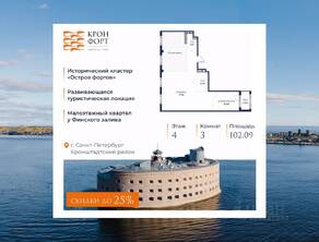 МЖК «Кронфорт. Центральный», планировка 3-комнатной квартиры, 102.09 м²