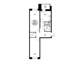 ЖК «Солнечная долина» (Щелково), планировка 2-комнатной квартиры, 59.90 м²