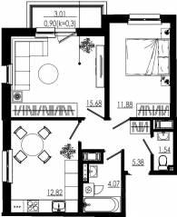 МЖК «Liberty dom», планировка 2-комнатной квартиры, 52.28 м²