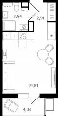 ЖК «Десятка», планировка студии, 27.90 м²