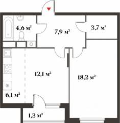 ЖК Миниполис «Восемь кленов», планировка 2-комнатной квартиры, 52.60 м²
