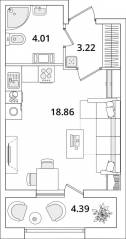 ЖК «БелАрт», планировка студии, 28.40 м²