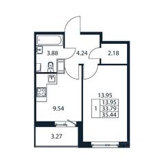 ЖК «Полис ЛАВрики», планировка 1-комнатной квартиры, 34.94 м²