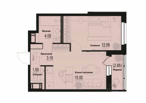 ЖК «ID Murino III», планировка 1-комнатной квартиры, 37.92 м²