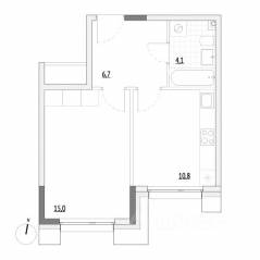 Апарт-комплекс «Wellbe», планировка 1-комнатной квартиры, 36.60 м²