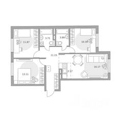 ЖК «Аникеевский», планировка 4-комнатной квартиры, 72.76 м²