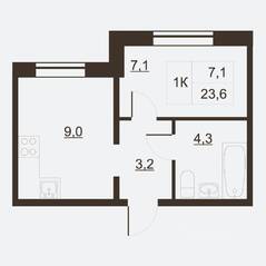 ЖК «Дом на набережной», планировка 1-комнатной квартиры, 24.30 м²