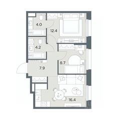 ЖК «Станиславский», планировка 2-комнатной квартиры, 53.60 м²