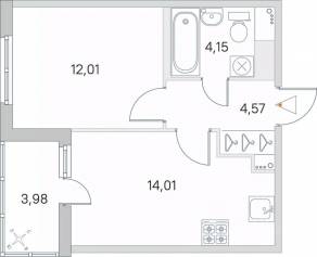 ЖК «Ясно. Янино», планировка 1-комнатной квартиры, 36.73 м²