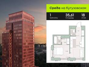 ЖК «Среда на Кутузовском», планировка 1-комнатной квартиры, 35.61 м²