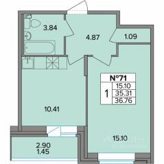 ЖК «Смарт», планировка 1-комнатной квартиры, 36.76 м²