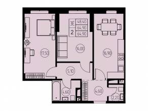 ЖК «31 квартал», планировка 3-комнатной квартиры, 64.90 м²