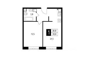ЖК «Восточный», планировка 1-комнатной квартиры, 38.80 м²
