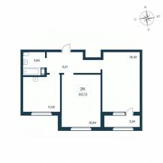ЖК «Расцветай в Янино», планировка 2-комнатной квартиры, 61.00 м²