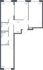 ЖК «Новые Лаврики», планировка 3-комнатной квартиры, 75.93 м²