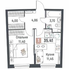 ЖК «Авиатор» (Девяткино), планировка 1-комнатной квартиры, 35.41 м²