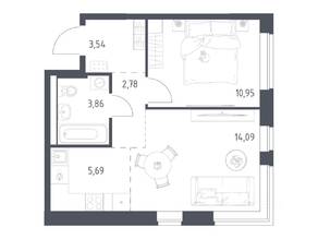 ЖК «Новое Видное», планировка 1-комнатной квартиры, 40.91 м²