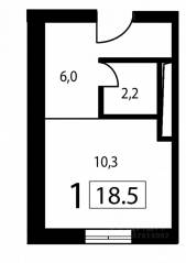Апарт-комплекс «New Form Аминьевское», планировка студии, 18.50 м²