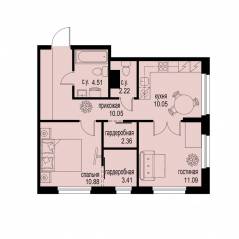 ЖК «ID Murino III», планировка 2-комнатной квартиры, 54.57 м²