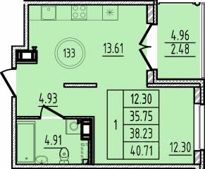 МЖК «Образцовый квартал 14», планировка 1-комнатной квартиры, 35.75 м²