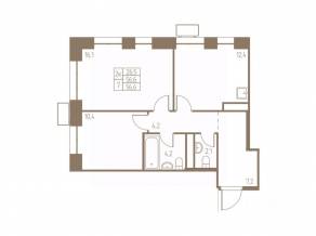 ЖК «Фабрикант», планировка 2-комнатной квартиры, 56.60 м²