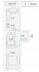 ЖК «Lampo», планировка 1-комнатной квартиры, 34.50 м²
