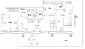 ЖК «БелАрт», планировка 2-комнатной квартиры, 99.00 м²
