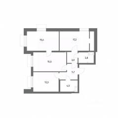 ЖК «Парусная 1», планировка 3-комнатной квартиры, 77.60 м²