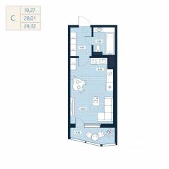 ЖК «Belevsky Club», планировка студии, 28.01 м²