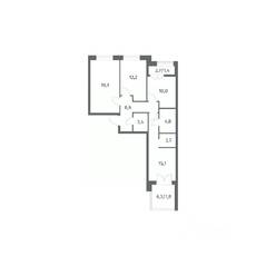 ЖК «NEWПИТЕР», планировка 3-комнатной квартиры, 79.06 м²