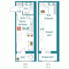 ЖК «Графика», планировка студии, 34.05 м²