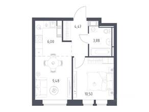 ЖК «Большое Путилково», планировка 1-комнатной квартиры, 34.33 м²