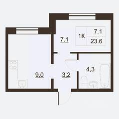 ЖК «Дом на набережной», планировка 1-комнатной квартиры, 23.50 м²