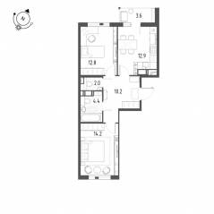 ЖК «Монография», планировка 2-комнатной квартиры, 58.30 м²