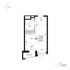 ЖК «Легенда Коренево», планировка студии, 28.10 м²