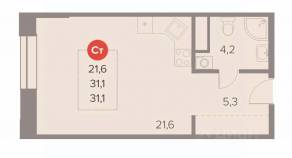 ЖК «Отлично», планировка студии, 31.10 м²