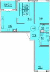 МЖК «Образцовый квартал 17», планировка 3-комнатной квартиры, 78.96 м²