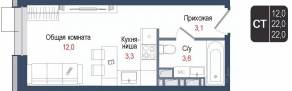ЖК «Киноквартал», планировка студии, 22.00 м²